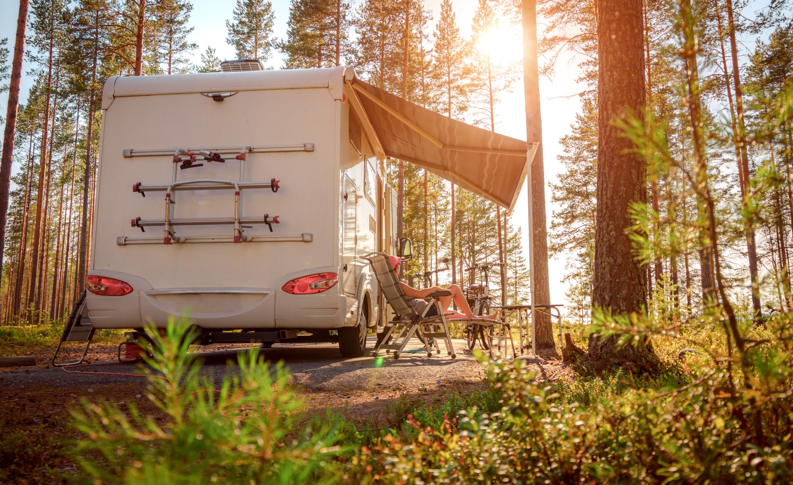 Family vacation travel RV, holiday trip in motorhome, Caravan car Vacation.